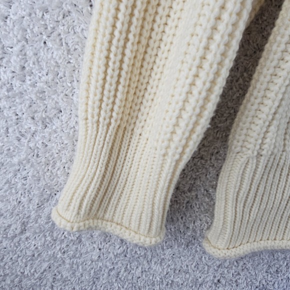Lillusory Cream Heavy Knitted Ribbed Turtleneck Fisherman Boho Sweater Sz Small - Picture 6 of 8